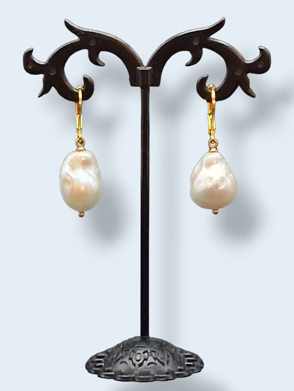 14K 12-13MM White Saltwater Baroque Pearl Leverback Earrings